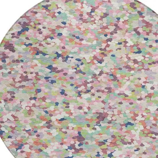 8' Blush And Pink Round Geometric Washable Indoor Outdoor Area Rug Photo 3