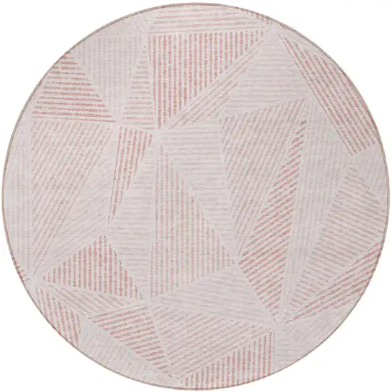 8' Blush And Pink Round Geometric Washable Indoor Outdoor Area Rug Photo 5