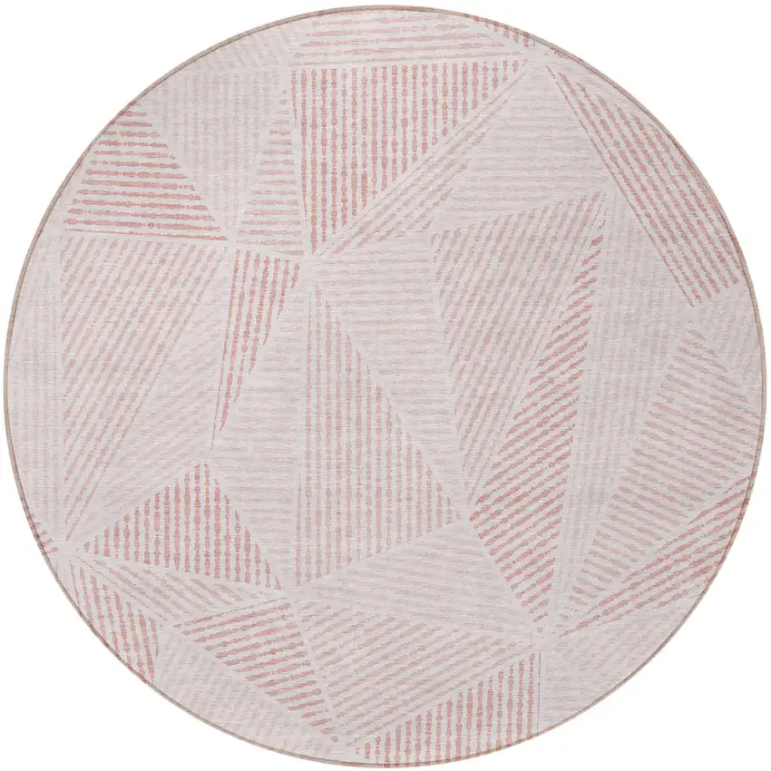 8' Blush And Pink Round Geometric Washable Indoor Outdoor Area Rug Photo 5