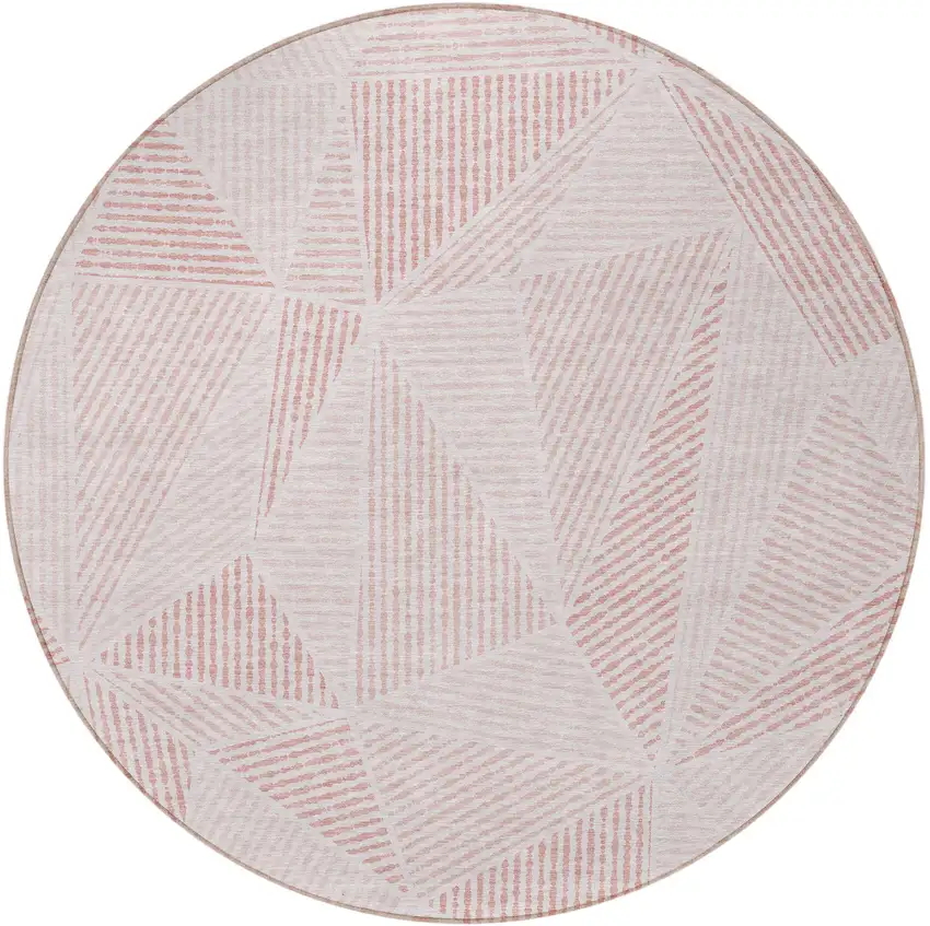 8' Blush And Pink Round Geometric Washable Indoor Outdoor Area Rug Photo 5