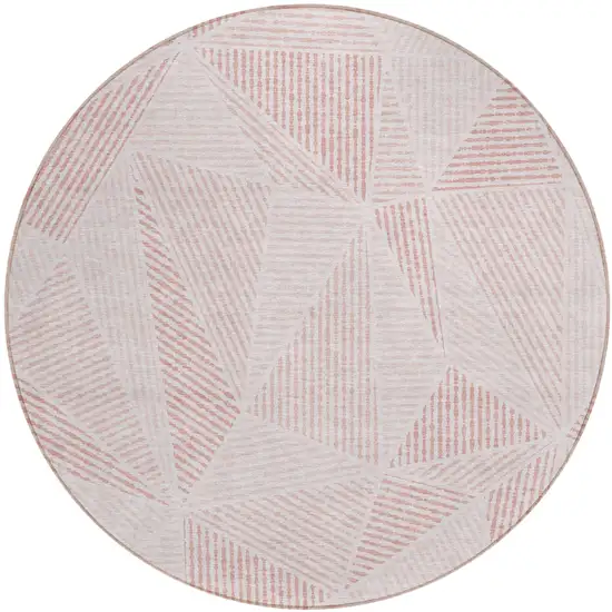 8' Blush And Pink Round Geometric Washable Indoor Outdoor Area Rug Photo 2