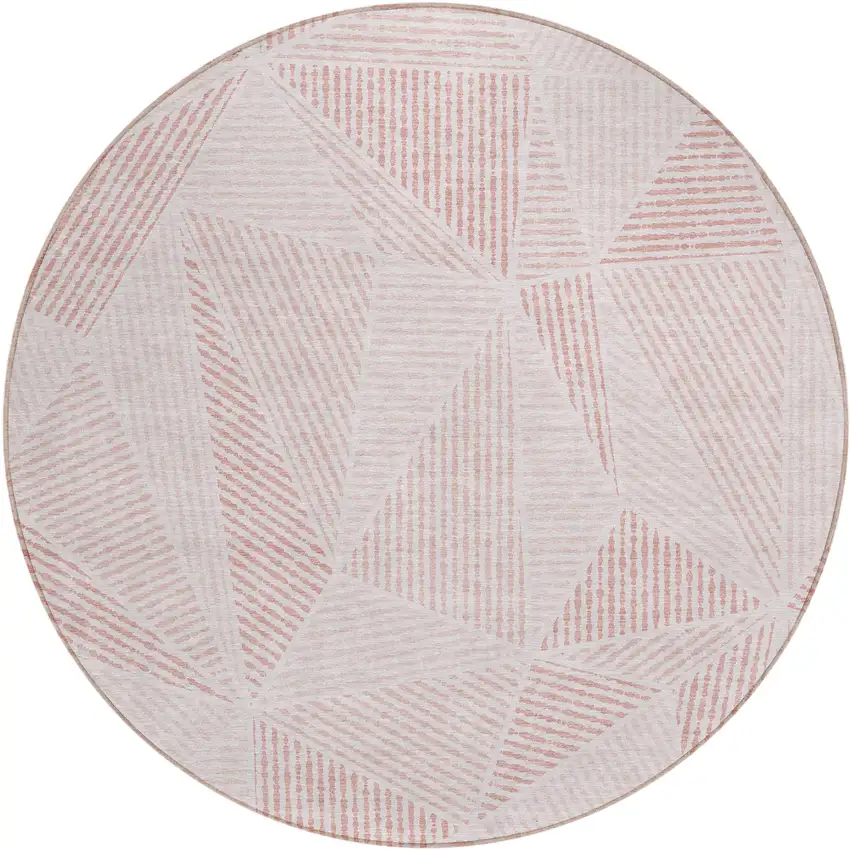 8' Blush And Pink Round Geometric Washable Indoor Outdoor Area Rug Photo 2