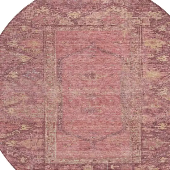 8' Blush And Pink Round Oriental Washable Indoor Outdoor Area Rug Photo 8