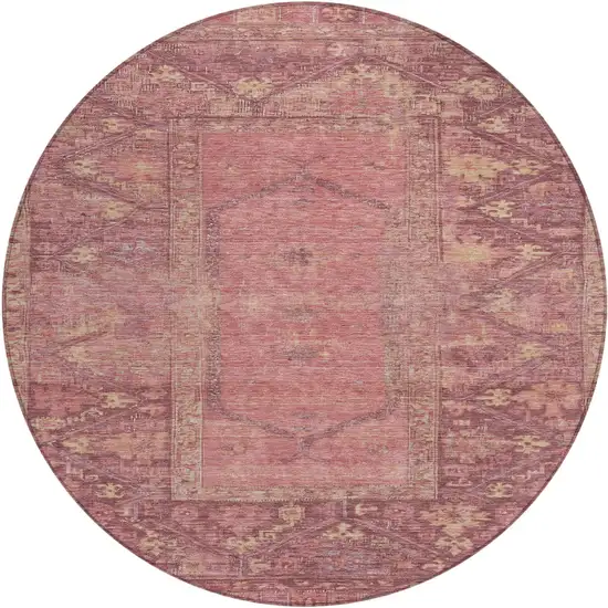 8' Blush And Pink Round Oriental Washable Indoor Outdoor Area Rug Photo 1
