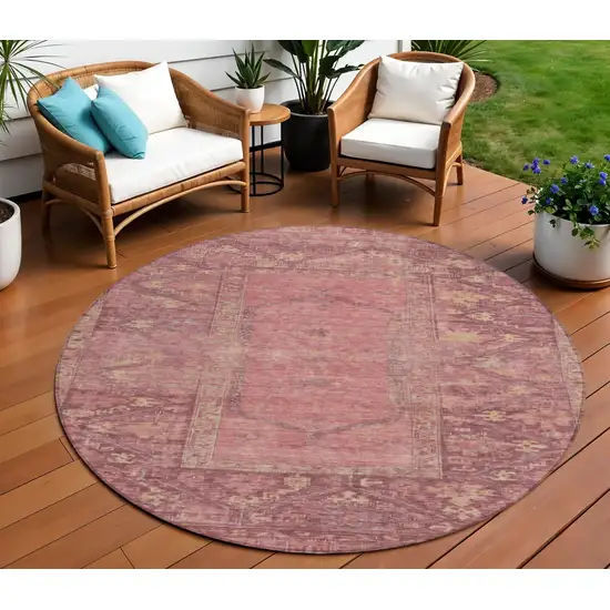 8' Blush And Pink Round Oriental Washable Indoor Outdoor Area Rug Photo 2