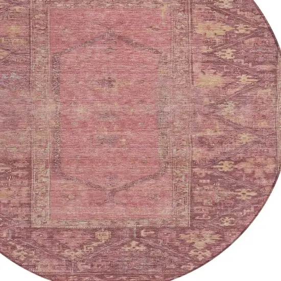 8' Blush And Pink Round Oriental Washable Indoor Outdoor Area Rug Photo 4