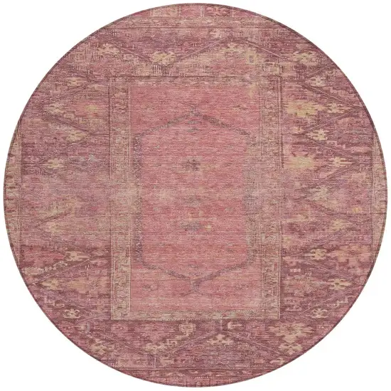8' Blush And Pink Round Oriental Washable Indoor Outdoor Area Rug Photo 3