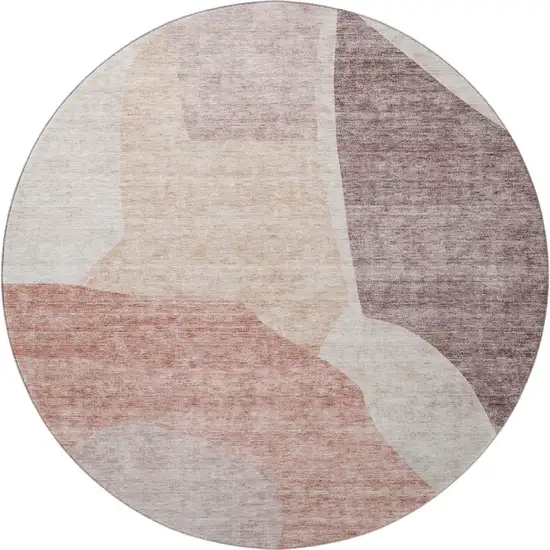 8' Blush And Plum Abstract Washable Round Rug With UV Protection Photo 4