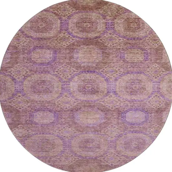 8' Blush And Purple Abstract Geometric Washable Round Rug With UV Protection Photo 3