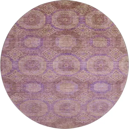 8' Blush And Purple Abstract Geometric Washable Round Rug With UV Protection Photo 1