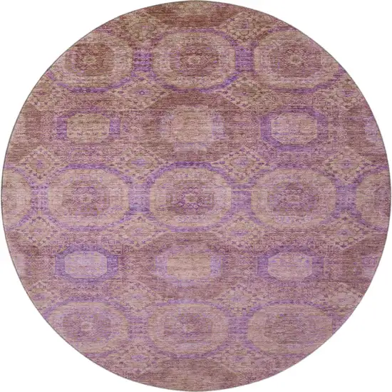 8' Blush And Purple Abstract Geometric Washable Round Rug With UV Protection Photo 4
