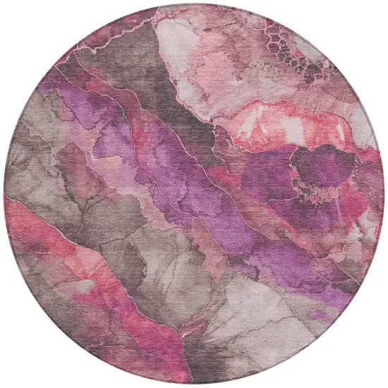 8' Blush And Purple Round Floral Washable Indoor Outdoor Area Rug Photo 3