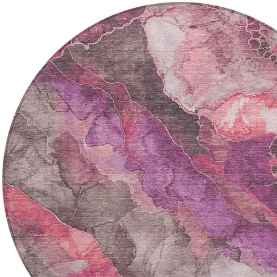 8' Blush And Purple Round Floral Washable Indoor Outdoor Area Rug Photo 4