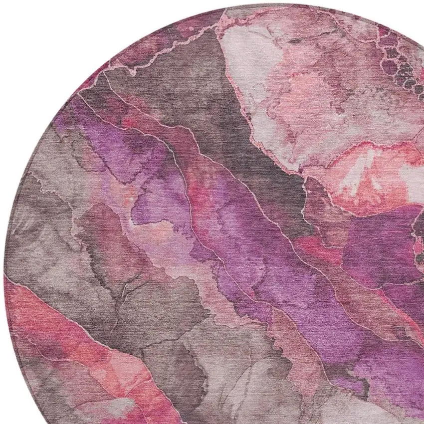 8' Blush And Purple Round Floral Washable Indoor Outdoor Area Rug Photo 4