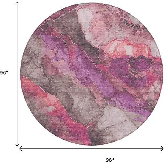 8' Blush And Purple Round Floral Washable Indoor Outdoor Area Rug Photo 9