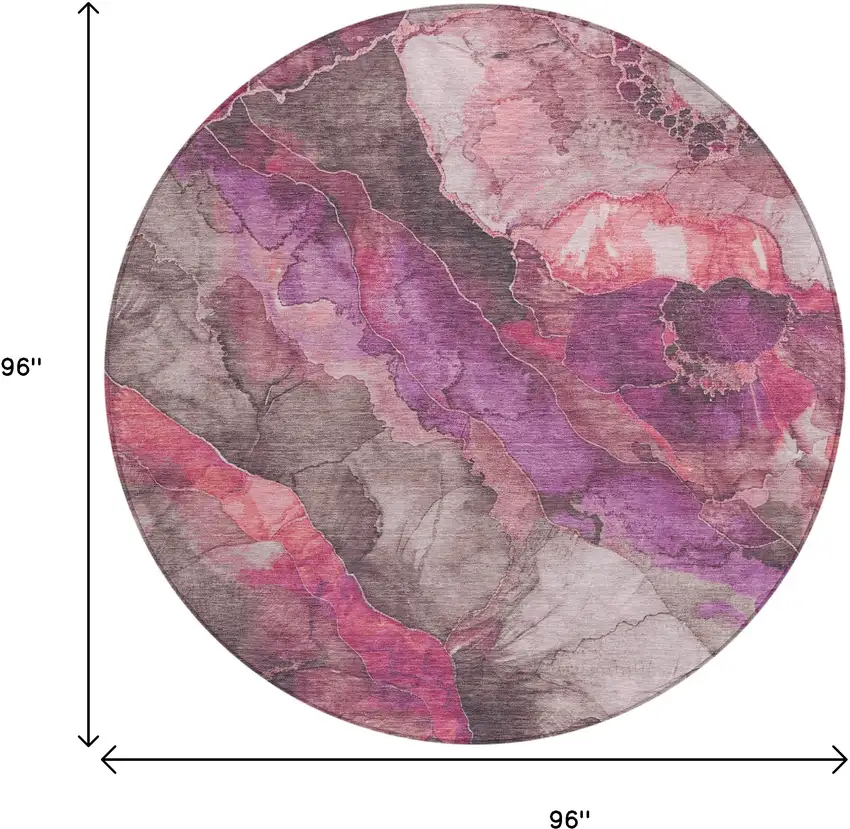 8' Blush And Purple Round Floral Washable Indoor Outdoor Area Rug Photo 9