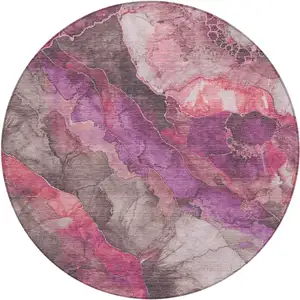 Photo of 8' Blush And Purple Round Floral Washable Indoor Outdoor Area Rug