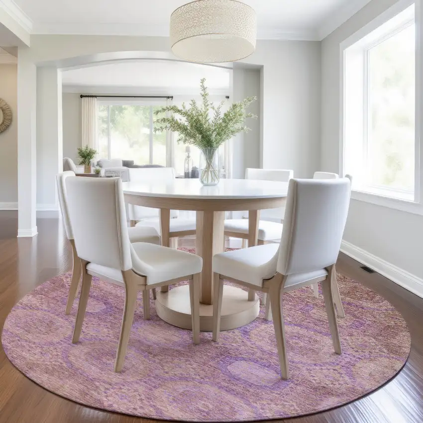 8' Blush And Purple Round Medallion Washable Indoor Outdoor Area Rug Photo 6