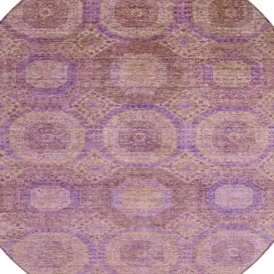 8' Blush And Purple Round Medallion Washable Indoor Outdoor Area Rug Photo 4
