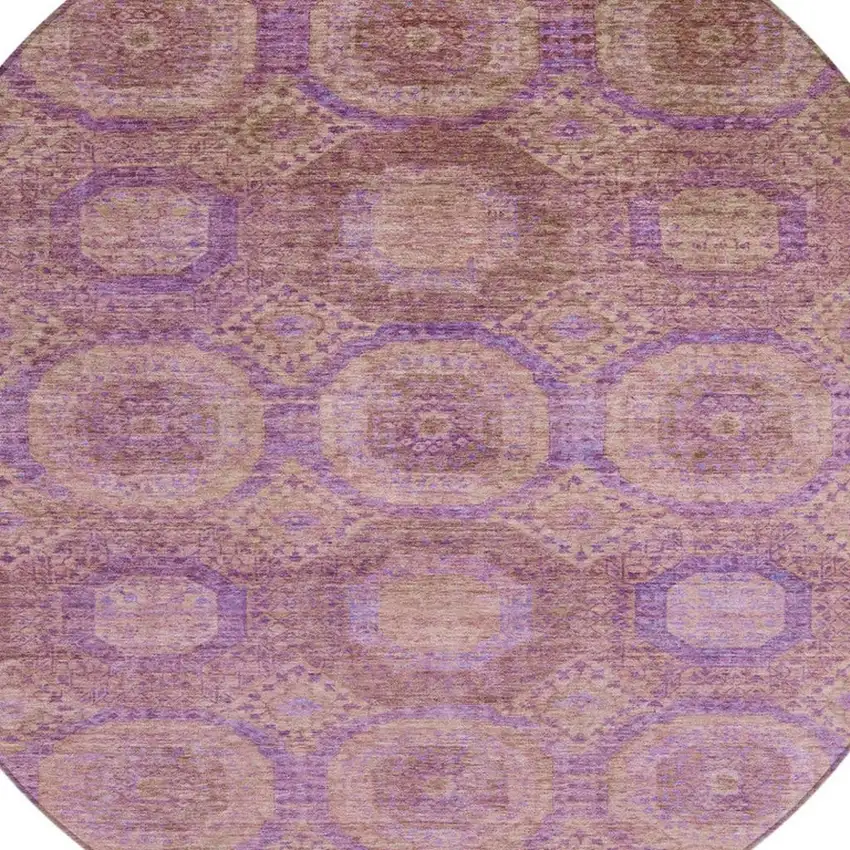 8' Blush And Purple Round Medallion Washable Indoor Outdoor Area Rug Photo 4