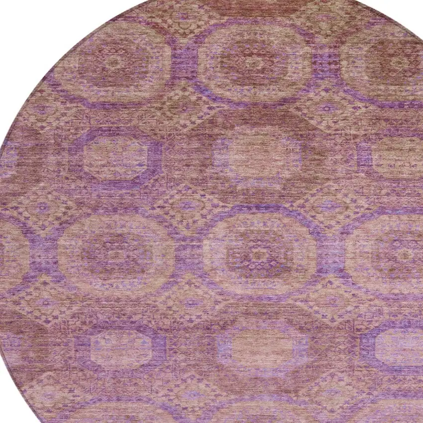 8' Blush And Purple Round Medallion Washable Indoor Outdoor Area Rug Photo 8