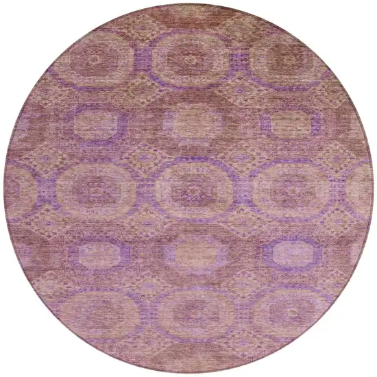 8' Blush And Purple Round Medallion Washable Indoor Outdoor Area Rug Photo 3