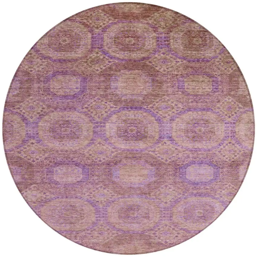 8' Blush And Purple Round Medallion Washable Indoor Outdoor Area Rug Photo 3