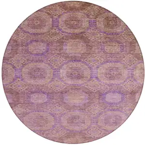 Photo of 8' Blush And Purple Round Medallion Washable Indoor Outdoor Area Rug
