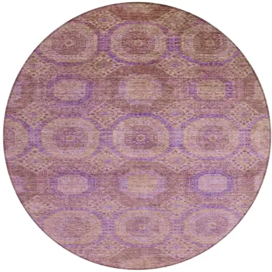 8' Blush And Purple Round Medallion Washable Indoor Outdoor Area Rug Photo 1