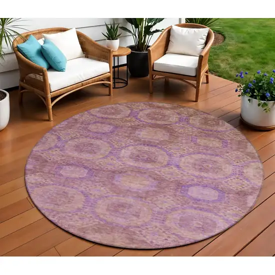8' Blush And Purple Round Medallion Washable Indoor Outdoor Area Rug Photo 2