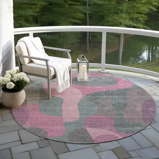 8' Blush And Sage Round Abstract Washable Indoor Outdoor Area Rug Photo 5