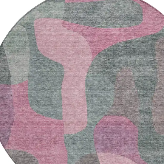 8' Blush And Sage Round Abstract Washable Indoor Outdoor Area Rug Photo 8