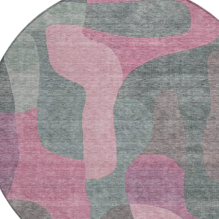 8' Blush And Sage Round Abstract Washable Indoor Outdoor Area Rug Photo 8