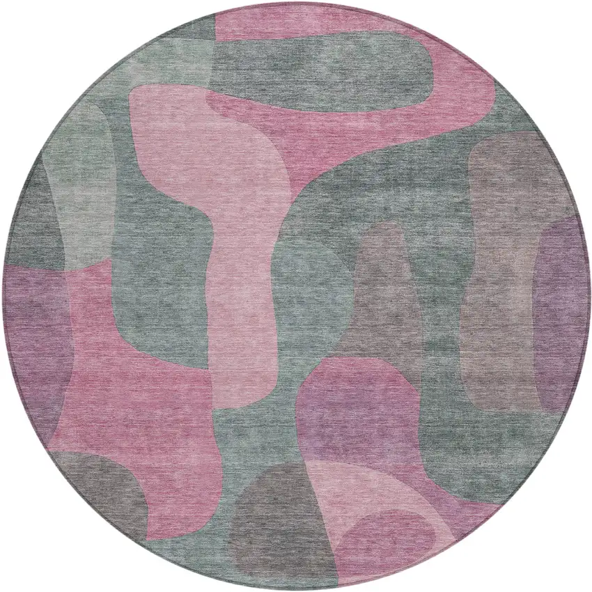 8' Blush And Sage Round Abstract Washable Indoor Outdoor Area Rug Photo 1
