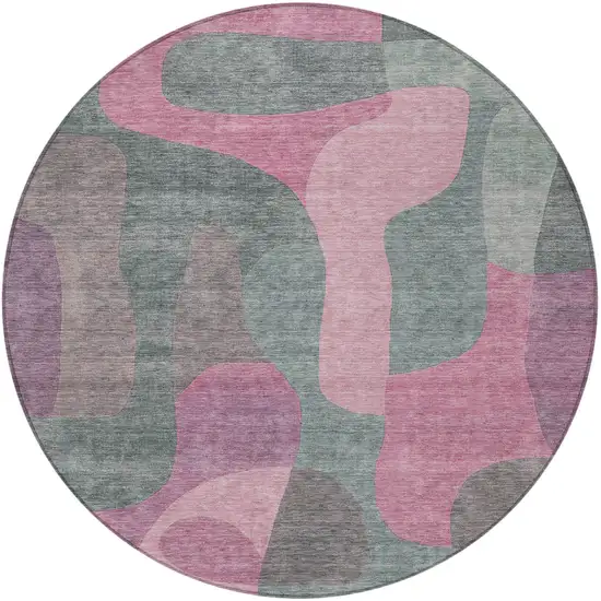 8' Blush And Sage Round Abstract Washable Indoor Outdoor Area Rug Photo 3