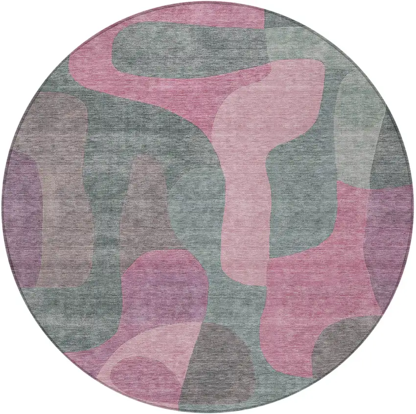 8' Blush And Sage Round Abstract Washable Indoor Outdoor Area Rug Photo 3