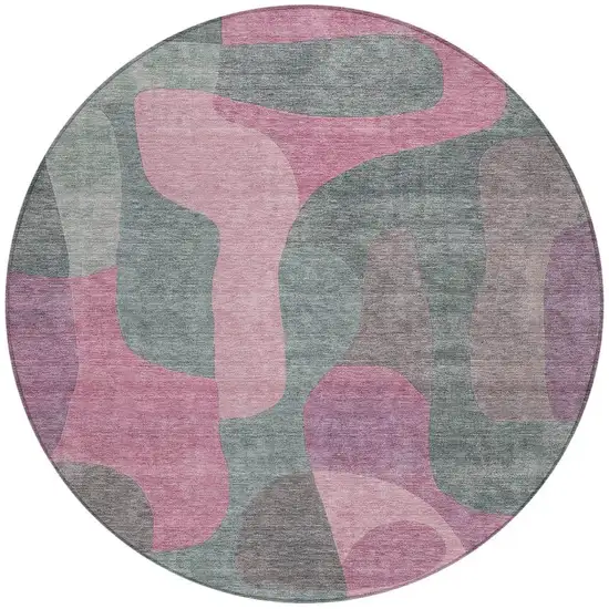 8' Blush And Sage Round Abstract Washable Indoor Outdoor Area Rug Photo 4