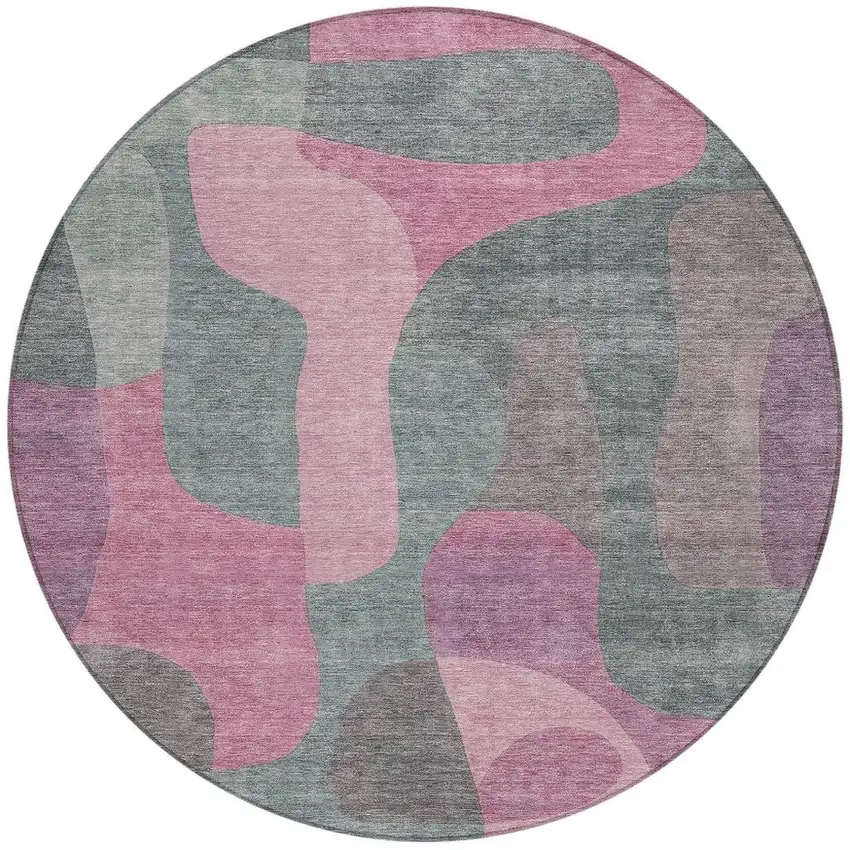 8' Blush And Sage Round Abstract Washable Indoor Outdoor Area Rug Photo 4