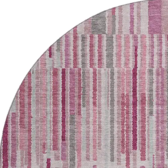 8' Blush And Silver Striped Washable Round Rug With UV Protection Photo 4