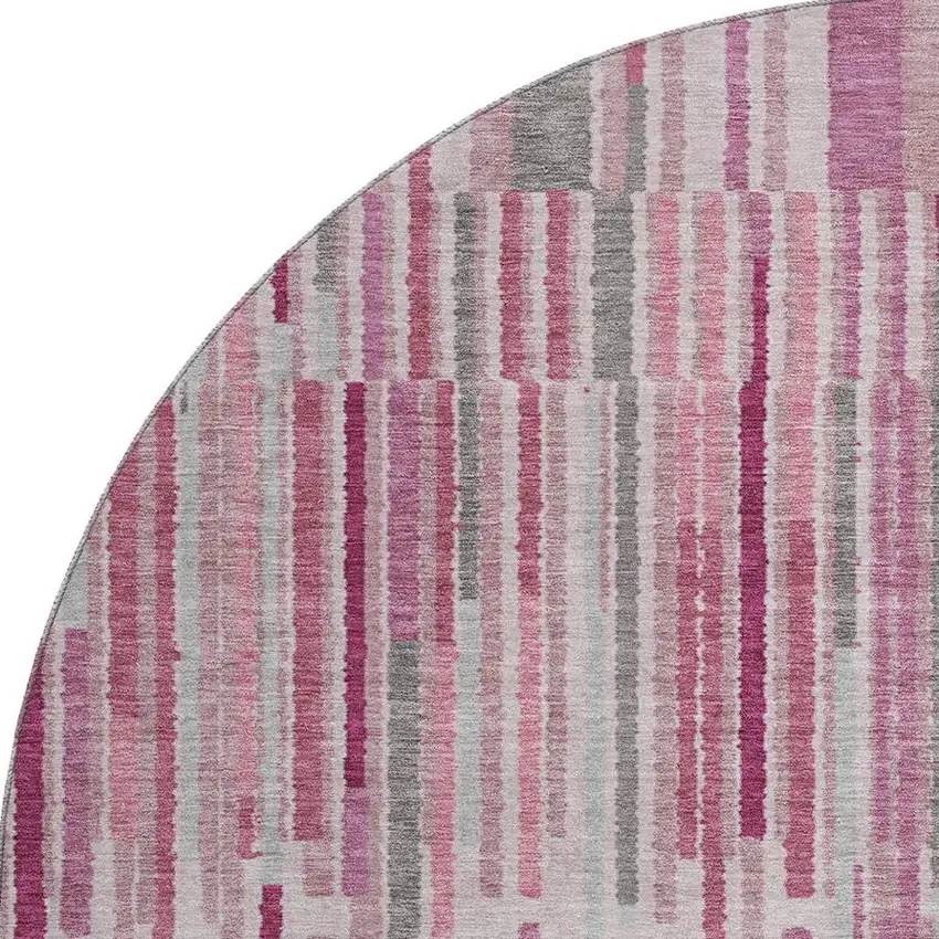 8' Blush And Silver Striped Washable Round Rug With UV Protection Photo 4