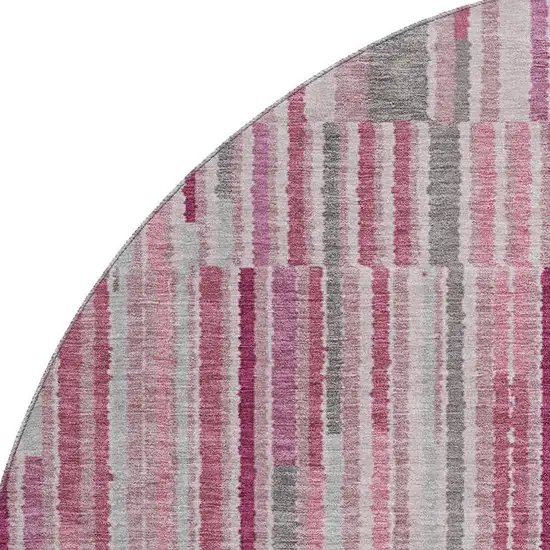 8' Blush And Silver Striped Washable Round Rug With UV Protection Photo 3