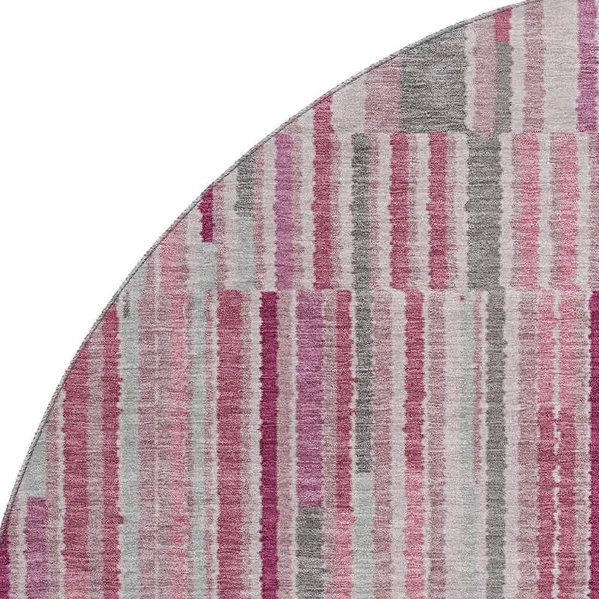 8' Blush And Silver Striped Washable Round Rug With UV Protection Photo 3
