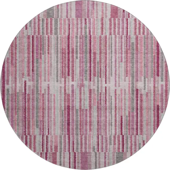 8' Blush And Silver Striped Washable Round Rug With UV Protection Photo 1