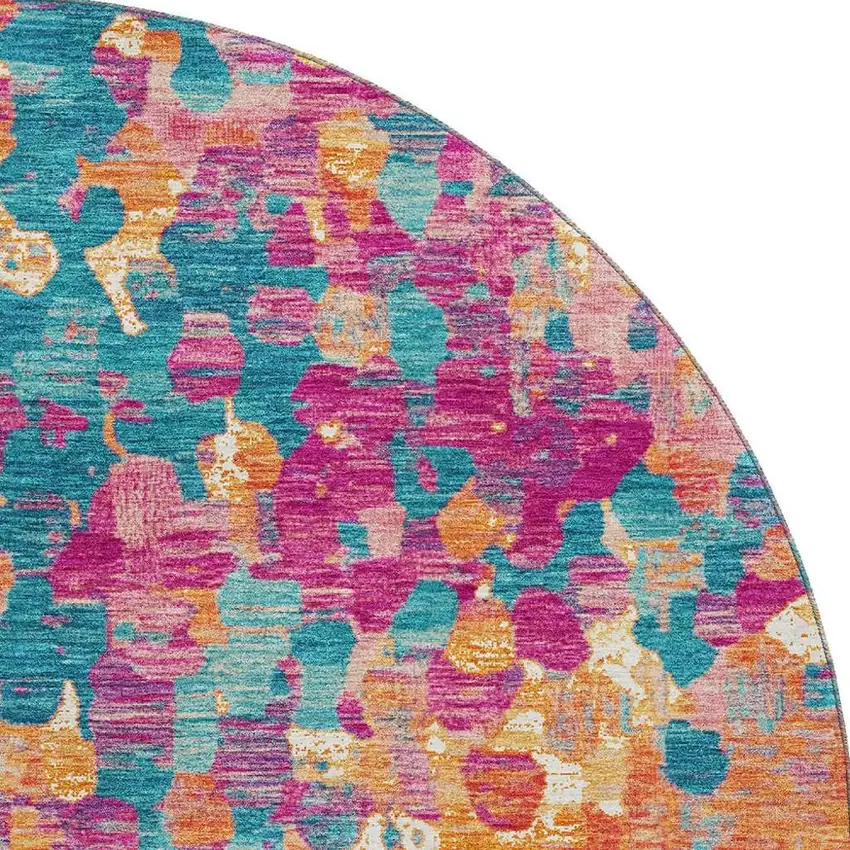 8' Blush And Teal Abstract Washable Round Rug With UV Protection Photo 3