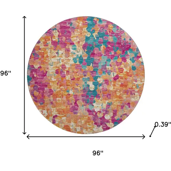 8' Blush And Teal Abstract Washable Round Rug With UV Protection Photo 8