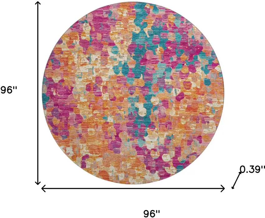 8' Blush And Teal Abstract Washable Round Rug With UV Protection Photo 8