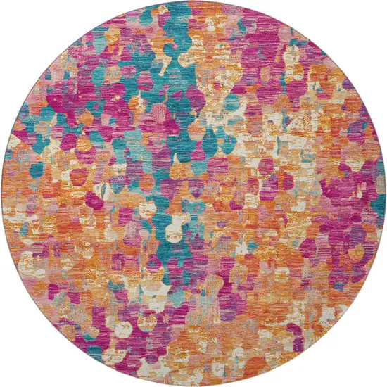 8' Blush And Teal Abstract Washable Round Rug With UV Protection Photo 4