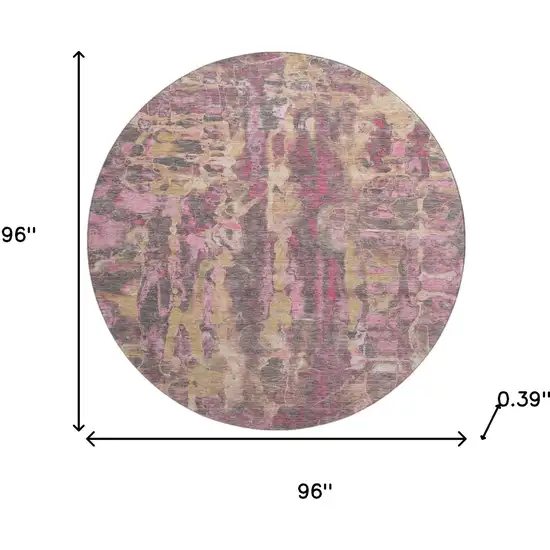 8' Blush And Wheat Abstract Washable Round Rug With UV Protection Photo 8