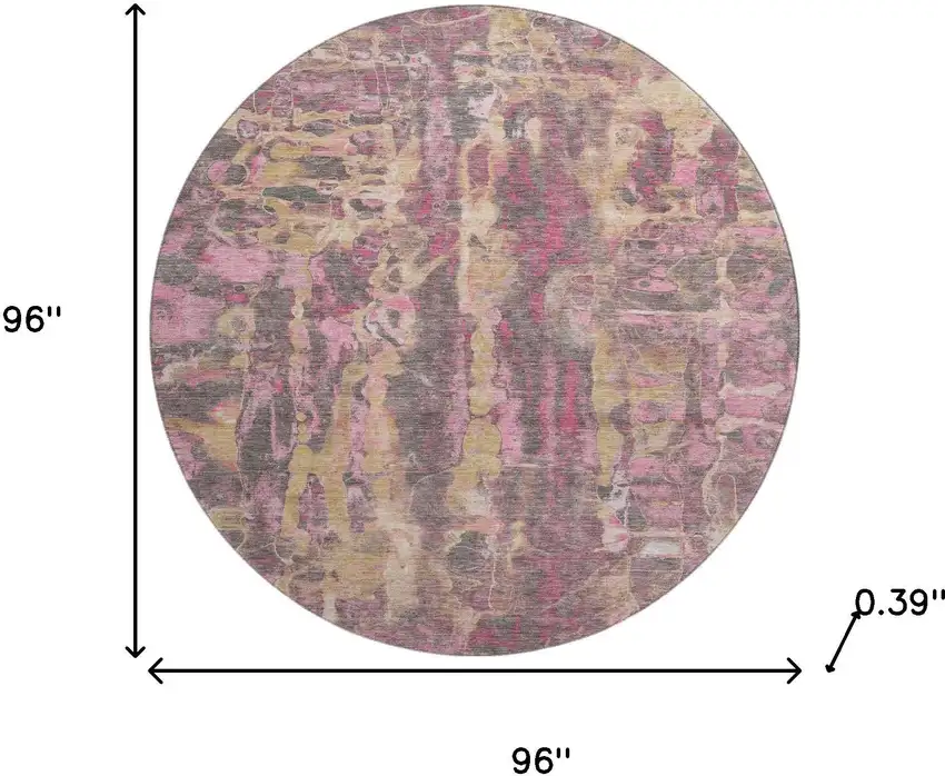 8' Blush And Wheat Abstract Washable Round Rug With UV Protection Photo 8