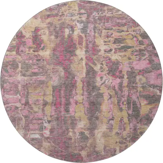 8' Blush And Wheat Abstract Washable Round Rug With UV Protection Photo 4